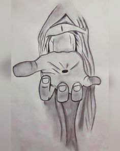 a pencil drawing of a woman's hand holding a finger