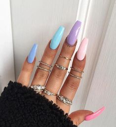 Nails And Rings, Joy Nails, Multicolored Nails, Pineapple Wallpaper, Nail Goals, Happy Nails, Simple Acrylic Nails, Acrylic Nails Coffin Short