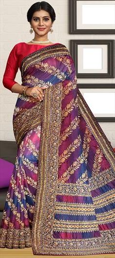 Purple and Violet color Saree in Kanjeevaram Silk fabric with Embroidered, Sequence, Stone work Multicolor Brocade Saree For Reception, Multicolor Brocade Traditional Wear For Weddings, Multicolor Zari Work Saree For Reception, Multicolor Dola Silk Saree For Reception, Multicolor Embroidered Zari Weaving Saree For Wedding, Multicolor Saree With Pallu For Reception, Wedding Saree With Multicolor Embroidery And Zari Weaving, Wedding Multicolor Blouse Piece With Zari Work, Multicolor Saree With Zari Weaving For Reception