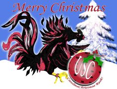 a merry christmas card with an image of a rooster on it's back and the words, ccc