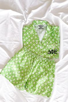 sorority pajamas Green Printed Sleepwear With Relaxed Fit, Green Relaxed Fit Printed Sleepwear, Green Printed Sleepwear For Loungewear, Spring Green Printed Sleepwear, Green Spring Sleepwear For Sleepover, Green Spring Sleepwear For Bedtime, Green Sleepwear For Spring Sleepover, Green Floral Print Sleepwear, Green Printed Sleepwear For Sleepover