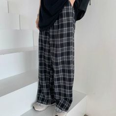 Pants Women Casual, Plaid Pants Women, Hiphop Streetwear, Hip Hop Pants, Winter Plaid, Oversize Women, Straight Trousers, Pantalon Large, Plaid Pants