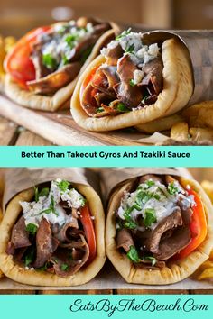 two different types of pita bread with meat and vegetables