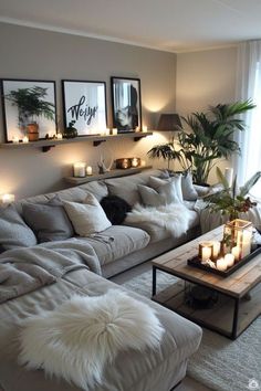 a living room filled with lots of furniture and candles