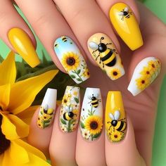 #BEAUTY ,#REALATIONSHIPS #Fashion #Outfits #Winter Outfits #Animals,#Nails,#Yellownails Bee Nails, Sunflower Nails, Festive Nail Art, Fall Nail Trends, Fall Nail Art Designs, Daisy Nails, Spring Nail Colors, Nail Design Inspiration, Spring Nail Art