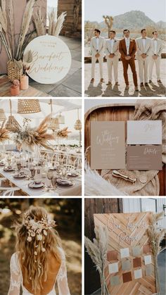 a collage of photos with different wedding themes and colors, including flowers, wheat stalks,