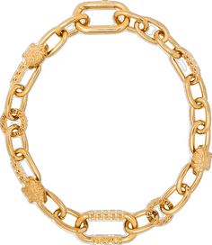 Luxury Link Chain Strap Jewelry, Luxury Tarnish-resistant Oval Link Chain Necklace, Luxury Tarnish Resistant Chain Link Necklace, Designer Gold Chain Necklace, Luxury Link Necklace With Chain Strap, Luxury Gold-tone Chunky Chain Necklace, Luxury Gold-tone Chain Necklace With Chunky Chain, Luxury Oval Link Gold-tone Chain Necklace, Luxury Link Chain Necklace Tarnish Resistant