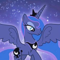 an animated pony with wings flying through the air and stars in the sky behind it