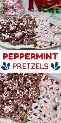 peppermint pretzels on a plate with candy canes