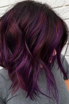 Dark Purple Hair Color, Hair Color Plum, Dark Purple Hair, Plum Hair, Purple Highlights, Ombré Hair, Burgundy Hair, Shoulder Length Hair Cuts