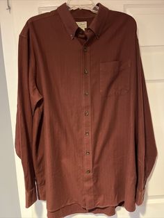 Men’s LL Bean XLT Maroon Herringbone Button Up Long Sleeve Shirt Cotton. Brown Long Sleeve Shirt With Buttons, Formal Brown Top With Button Closure, Brown Cotton Formal Tops, Formal Brown Cotton Top, Formal Brown Cotton Shirt, Button Up Long Sleeve, Ll Bean, Herringbone, Denim Button Up