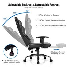 an office chair with adjustable backrest and retractable foot rest