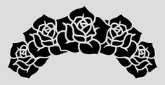 a black and white drawing of roses on a gray background in the shape of an arch