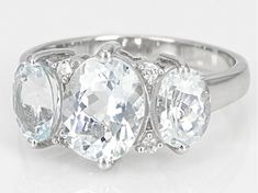 3.18ctw Oval Aquamarine With 0.04ctw Round White Zircon Rhodium Over Sterling Silver Ring. Measures Approximately 0.65"L x 0.41"W. Not sizeable. Jtv Jewelry, Broken Chain, Pearl Strands, Aquamarine Gemstone, Aquamarine Blue, 3 Carat, March Birth Stone, Cultured Pearls, Morganite