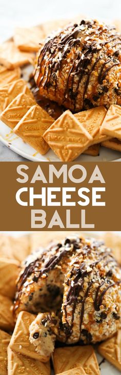 a plate with some food on it and the words samosa cheese ball above it