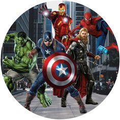 an image of avengers characters in the city