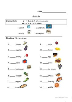 the worksheet is filled with different types of food