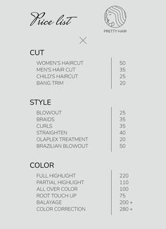 Hair Poster Design, Hair Price List, Google Docs Templates, Hair Salon Price List, Hair Salon Prices, Nail Salon Prices, Hair Poster