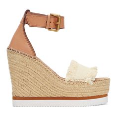 See by Chloé: Off-White Glyn Wedge Espadrilles Sandals | SSENSE Espadrilles Sandals, Chloe Sandals, Canvas Sandals, Block Heel Loafers, Tory Burch Dress, Wedge Espadrilles, Ankle Strap Shoes, Platform Espadrilles, Black Wedge Sandals