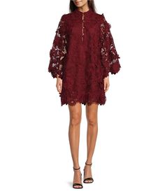 J.Marie Seraphina Floral 3D Lace Split Round Button Up Neck Long Sleeve Shift Dress | Dillard's Long Sleeve Shift Dress, Daytime Dresses, Round Button, Wide Sleeves, Dillard's, Xl Dress, Dresses Xs, Wedding Guest Dress, Autumn Winter Fashion