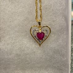 Sparkly Gold Chain And Ruby Heart Necklace Never Worn Prettier In Person Ruby Heart Necklace, Ruby Heart, Cute Piercings, Heart Red, Pendant Heart, Jewelry Accessories Ideas, Red Necklace, Gold Heart Necklace, Accessories Ideas