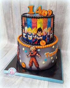 the birthday cake is decorated with dragon ball characters