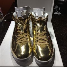 Brand New In Box , With Dust Bag & The Gold Jordan Man Gold Modern Sneakers For Streetwear, Gold Leather Sneakers For Streetwear, Gold Leather Custom Sneakers For Streetwear, Designer Gold High-top Sneakers, Luxury Gold Custom Sneakers With Round Toe, Shoes Air, Selling On Poshmark, The Gold, Dr. Martens Boots