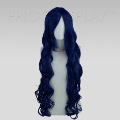 Hera Long Curly Blue Black Fusion Wig Our Hera style is one of our most iconic styles known for its soft, luscious curls and incredible length. This long curly Blue Black Fusion wig measures at a total of 40 inches with long bangs that fall to approximately 11 inches. Due to the length of these bangs, versatility is practically endless when it comes to styling; You can pin them to the side, part them in the middle for a face framing look, or give them a little trim to create your own perfect Him Denim Blue Wig, Wigs Color, Style Chart, How To Cut Bangs, Blue Wig, Epic Cosplay, Long Bangs, Natural Blondes, Anime Hair