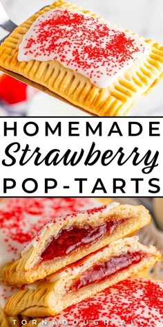 homemade strawberry pop - tarts on a white plate with red sprinkles