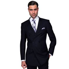 Introducing the pinnacle of sartorial excellence with our Orpheus Collection Navy Pinstripe Double Breasted Suit. This suit is beautifully crafted from Super 180's Italian wool, offering a luxurious feel and superior performance. The navy base paired with subtle pinstripes creates a distinguished appearance that’s perfect for both corporate and celebratory settings.   Key Features:     Material:  Premium Super 180's Italian wool for unrivaled comfort and durability.   Design:  Striking pinstripe Navy Base, Pinstripe Pattern, Statement Outfit, Pleated Pants, Formal Attire, Double Breasted Suit, Pocket Square, Formal Occasion, Workout Shorts