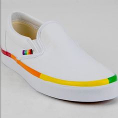 New White Rainbow Detail Vans Slip On Kids Size 3.5 Or Women’s Size 5. Unisex Style. No Box. No Trades. White Non-slip Slip-on Canvas Shoes, White Non-slip Low-top Slip-ons, White Canvas Shoes For School Summer, White Slip-on Canvas Shoes For School, White Vans Slip-ons With Round Toe, White Non-slip Vans Sneakers, Non-slip White Vans Sneakers, Vans White Canvas Shoes With Round Toe, White Vans Canvas Shoes With Round Toe