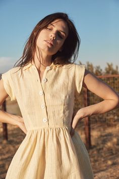 Button Up Linen Dress, Linen Vintage Dress, Vintage Dress Ideas, Linen Dresses Summer Chic, Christy Dawn Dress, Vintage Cotton Dress, Christy Dawn, Linen Fashion, Dress With Short Sleeves