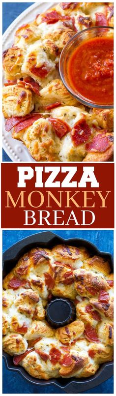 pizza monkey bread with pepperoni and cheese on top