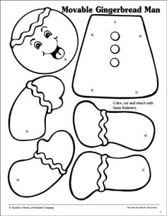 the printable worksheet for movable gingerbread man is shown in black and white