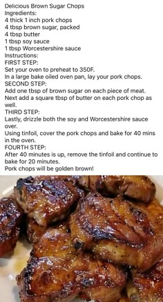 the recipe for grilled pork chops on a plate