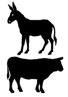 the silhouettes of two donkeys are shown in three different positions on a white background