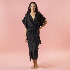 Linen Wrap Dress, Summer In The City, Kimono Style, Gifts For New Mums, Pearl Jewellery Earrings, Black Wrap Dress, Kimono Fashion, Independent Designers Fashion, Gifts For New Moms