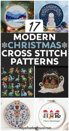 modern christmas cross stitch patterns with text overlay