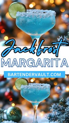 two margaritas with lime slices on the rim and text overlay reads backlit margarita