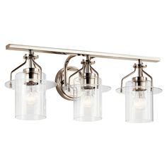 three light bathroom fixture with clear glass shades