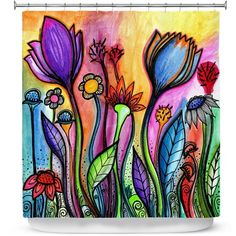 a painting of colorful flowers shower curtain