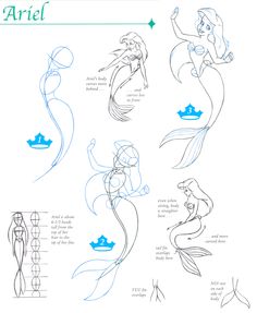 the little mermaid is drawn in blue ink and it's outlines are shown