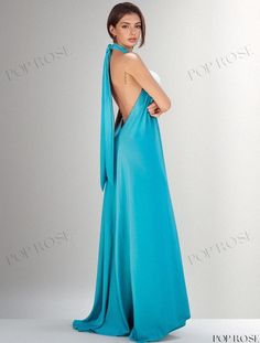 Poprose - Stunning Blue Halter Dress with Pleats and Sleeveless Design Blue Sleeveless Dress For Spring Wedding, Blue Sleeveless Wedding Dress For Spring, Blue Halter Neck Maxi Dress With Tie Back, Blue Backless Halter Dress With Tie Back, Sleeveless Tie-back Halter Dress For Prom, Sleeveless Halter Dress With Tie Back For Prom, Sleeveless Halter Dress For Prom, Blue Backless Halter Dress For Prom, Blue Sleeveless Dress For Summer Evening