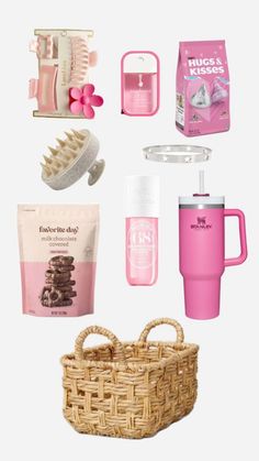 Spread pink joy with these delightful gift basket ideas! 🎀🎁 From sweet treats to pampering goodies, create a basket filled with rosy delights for any occasion. 💖✨ #PinkGiftBasket Valentines Day Gift Basket, Present Basket, Gift Basket For Her, Stanley Pink, Girly Christmas Gifts, Valentines Day Baskets, Valentine Gift Baskets