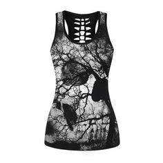 Grey Skull Tank Top Skull Tank Top, Dead Tree, Skull Tank, Tree Woman, Pullover Outfit, Dark Outfits, Style Rock, Plus Size Tank Tops, Skull Print