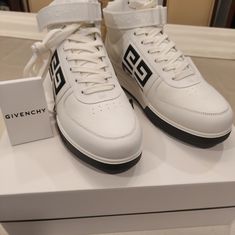 Brand New Givenchy G4 High-Top Sneakers Size 7 Black, White Includes Original Box, Dust Bags, And Authenticity Card. Ready To Ship! Designer White High-top Sneakers With Logo, Givenchy Shoes, Hightop Sneakers, Greek Fashion, Designer Sneakers, Sneaker Shopping, Mens Shoes Sneakers, High Top, Givenchy