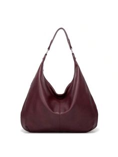 Burgundy  Collar  PU Leather Plain Square Bag Embellished   Women Bags Hobo Chic, Soft Leather Tote, Large Hobo Bag, Mothers Bag, Casual Tote Bag, Beg Tangan, Vintage Shoulder Bag, Leather Hobo Bag, Casual Tote