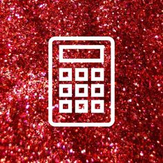 a red glitter background with a calculator symbol on the bottom right corner and white outline over it