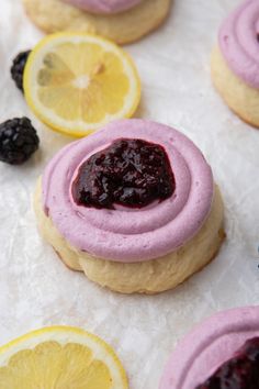 lemon and blackberry cookies with frosting on top