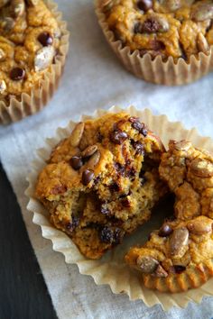 muffins with chocolate chips and nuts on top